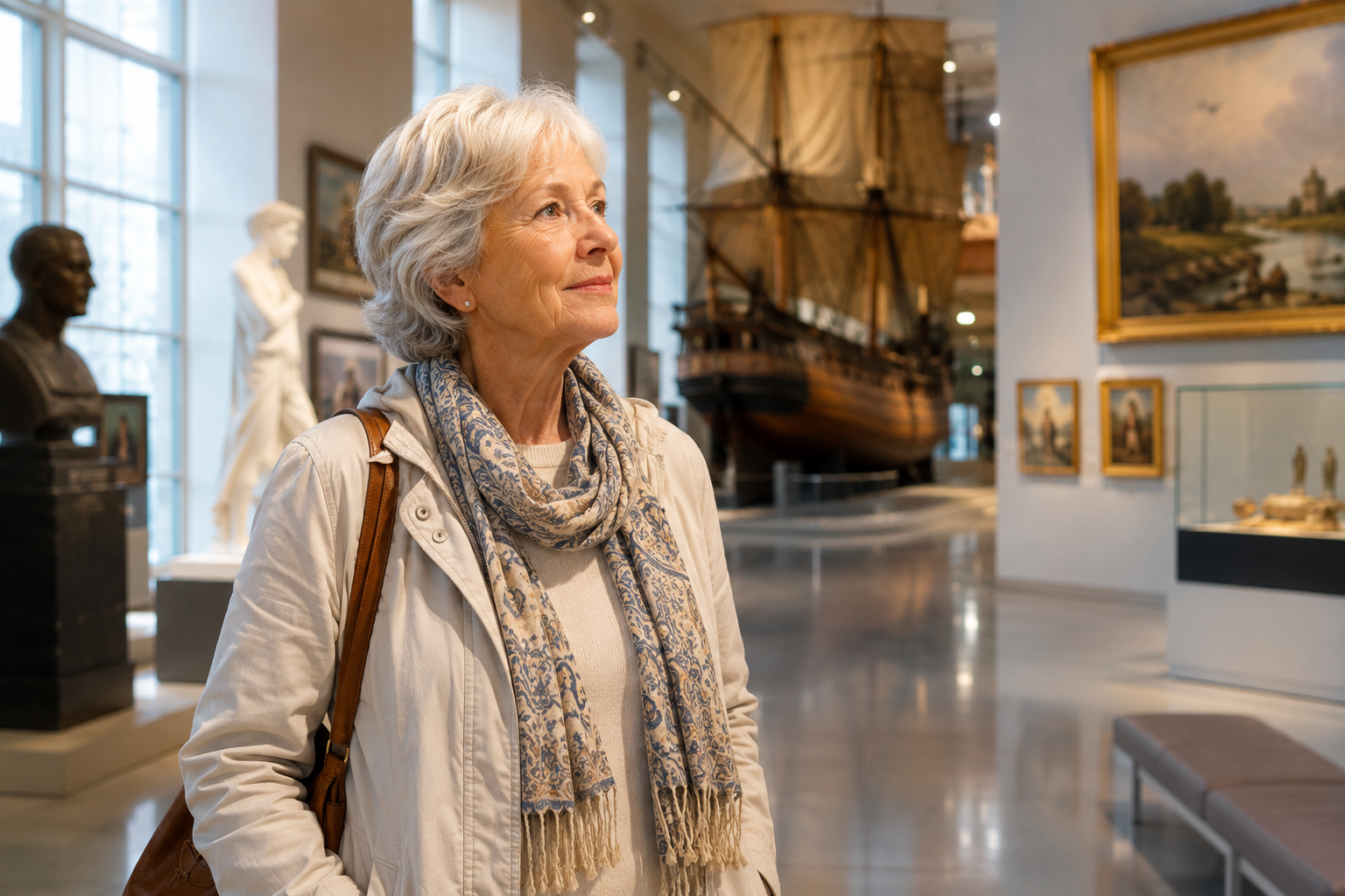 Äldre kvinna som besöker ett svenskt konstmuseum